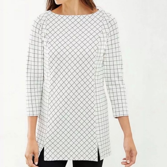 J. Jill White/Black Ponte Windowpane Boat Neckline 3/4 Sleeves Tunic Top size L - Picture 9 of 13